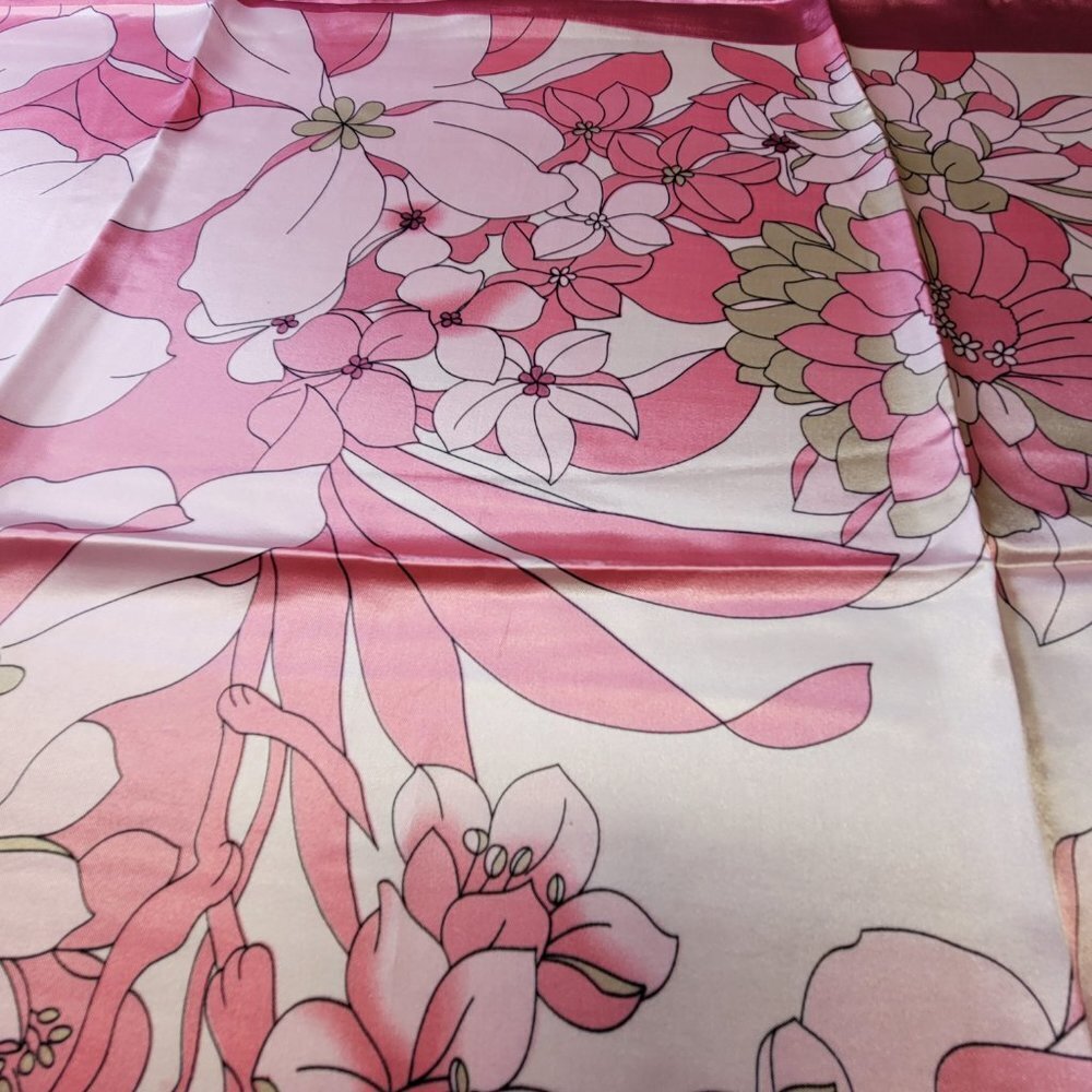 Pink Square Scarf Floral Flower theme Summer Light Neck Scarf  NEW